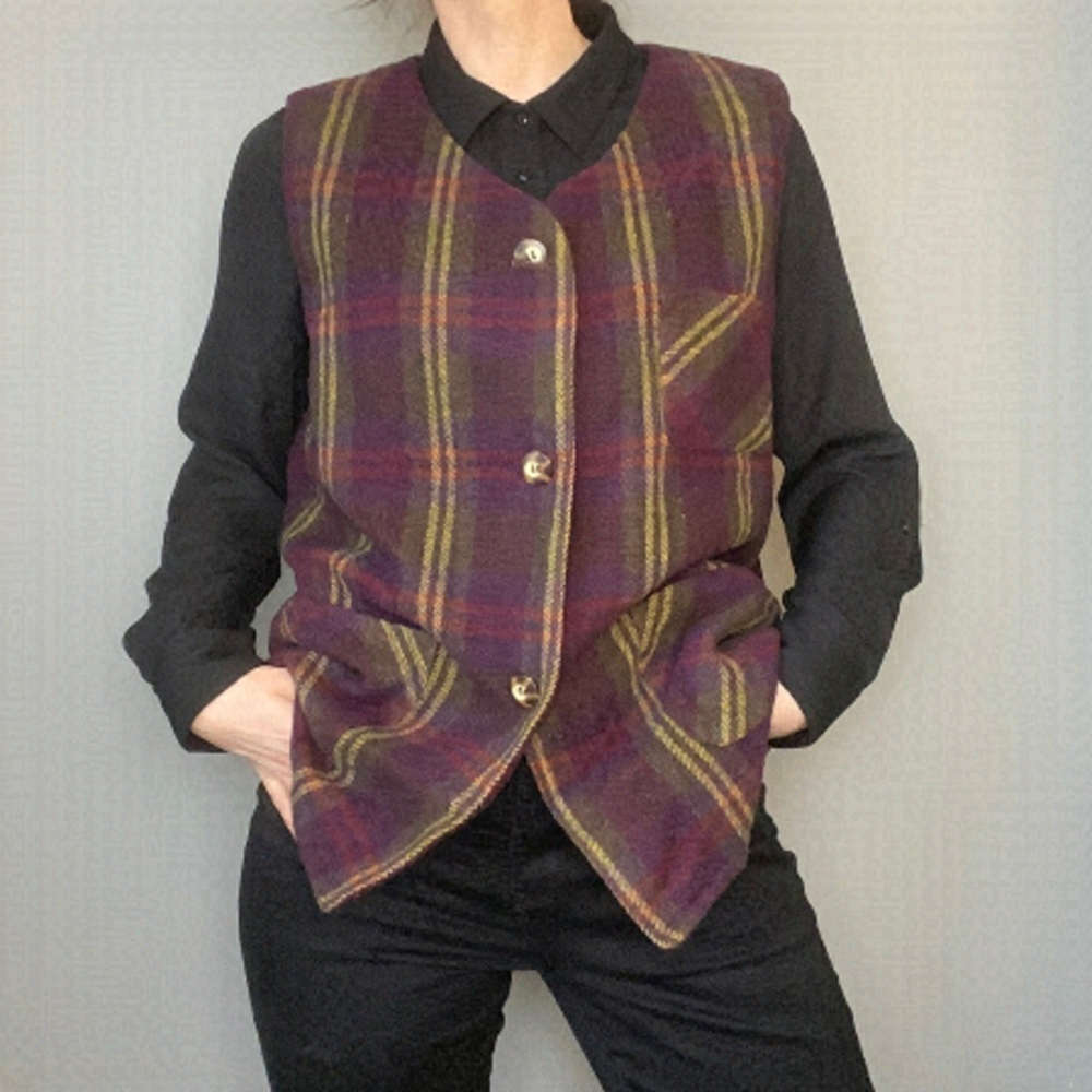 Vintage 70s Tartan Plaid Wool Blend Button Front Vest